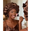 image:imageYANIBEST Adjustable Silk Bonnet for Sleeping Women Double Layer Satin Bonnet Reduce Friction Prevent Frizz Curly HairBrown