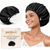 image:imageYanibest Shower Cap Reusable Waterproof Double Layer Shower Caps for Women  Washable Shower Bonnet with Soft NonSlip Elastic Band Bath Hair Hat for Most Hair TypesBlack