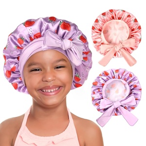 image:imageYANIBEST 2 PCS Soft Satin Bonnet Overnight Protection Kids Toddler Baby  Buttersatin Sleep Cap Reduce Frizz Maintain Moisture Curly Natural Hair Infant Newborn Girls BoysStrawberry