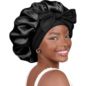image:imageYANIBEST Adjustable Silk Bonnet for Sleeping Women Double Layer Satin Bonnet Reduce Friction Prevent Frizz Curly HairBlack