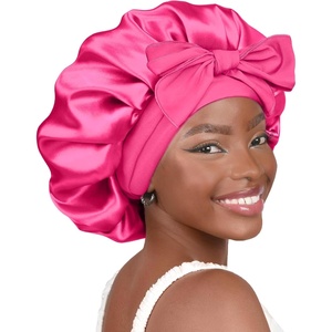 image:imageYANIBEST Adjustable Silk Bonnet for Sleeping Women Double Layer Satin Bonnet Reduce Friction Prevent Frizz Curly HairHot Pink