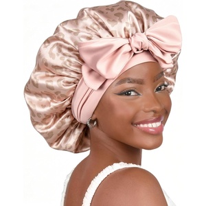 image:imageYANIBEST Adjustable Silk Bonnet for Sleeping Women Double Layer Satin Bonnet Reduce Friction Prevent Frizz Curly HairLeopard Pink