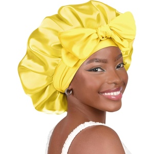image:imageYANIBEST Adjustable Silk Bonnet for Sleeping Women Double Layer Satin Bonnet Reduce Friction Prevent Frizz Curly HairYellow