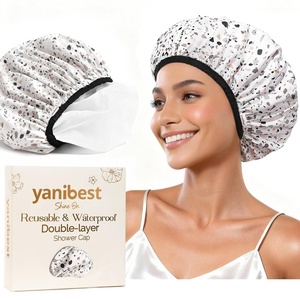 image:imageYanibest Shower Cap Reusable Waterproof Double Layer Shower Caps for Women  Washable Shower Bonnet with Soft NonSlip Elastic Band Bath Hair Hat for Most Hair TypesWhitedot