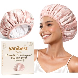 image:imageYanibest Shower Cap Reusable Waterproof Double Layer Shower Caps for Women  Washable Shower Bonnet with Soft NonSlip Elastic Band Bath Hair Hat for Most Hair Typespinkleaves
