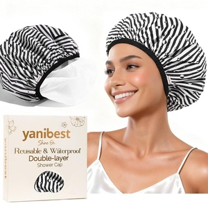 image:imageYanibest Shower Cap Reusable Waterproof Double Layer Shower Caps for Women  Washable Shower Bonnet with Soft NonSlip Elastic Band Bath Hair Hat for Most Hair TypesStripe