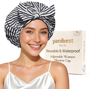 image:imageYanibest Shower Cap for Women Reusable Waterproof Adjustable Hair Cap  NonSlip Durable amp Cute Washable Bath Hair HatStripe