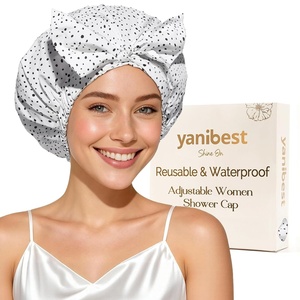 image:imageYanibest Shower Cap for Women Reusable Waterproof Adjustable Hair Cap  NonSlip Durable amp Cute Washable Bath Hair HatWhite Dot